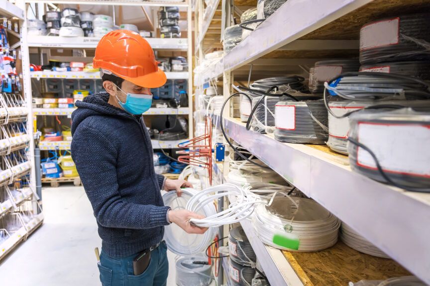 A,Man,In,A,Hardware,Store.,Sells,Electrical,Cables.,Selective