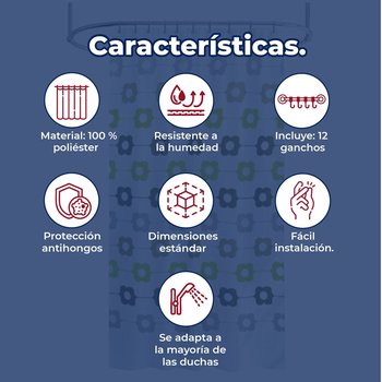 Cortina Para Baño 180x180 cm Poliéster Flover Line Euro Showers