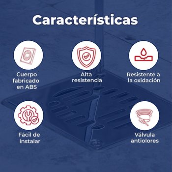 Coladera Cuadrada de Abs con Rejilla de Acero Inoxidable Coflex