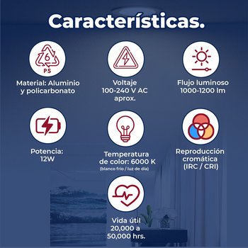 Luminario led empotrado 5 pulgadas 12 watts 6000K led blanco