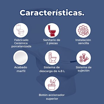 Sanitario WC Alargado Marfil 4.8 L Helvex Rodano 16