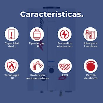 Calentador De Paso Mirage 6 L Gas LP Incluye Maxiboiler