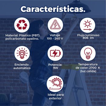 Foco Led Estevez con Fotocelda 9W Luz Cálida