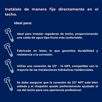 Brazo y chapetón cuadrado a techo para regadera Helvex TR-038