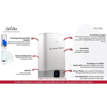 Calentador Depósito Eléctrico 65 L Calorex 2 Servicios