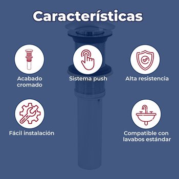Contra Para Lavabo Cromada Tapón Push Coflex Sin Rebosadero