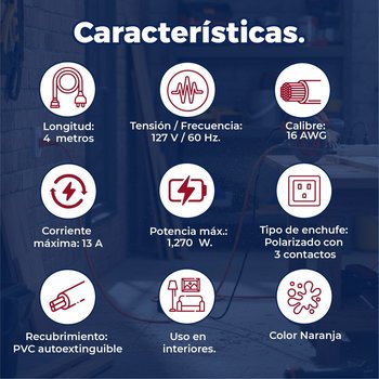 Extensión Eléctrica Volteck Naranja 4 m