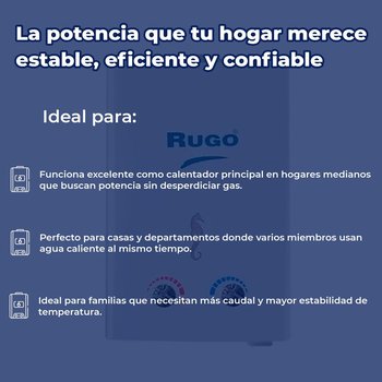 Calentador Paso 12 Lts Rugo Gas LP Incluye Kit de Instalación