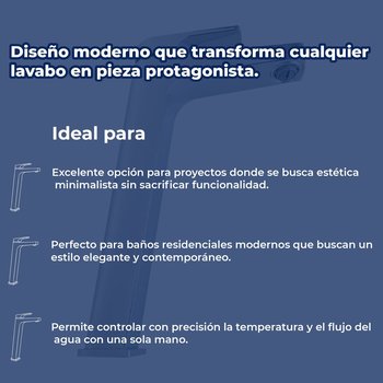 Llave Monomando Para Lavabo Alto Helvex Cromo Linea Quadratta