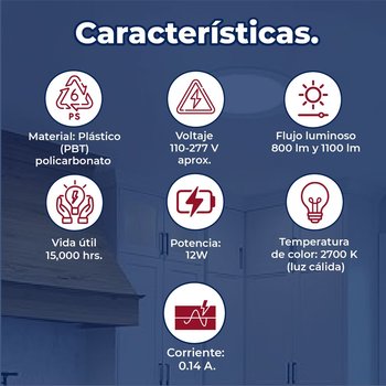 Luminario Led Empotrado Techo Luz Blanco 12W Flat Estevez