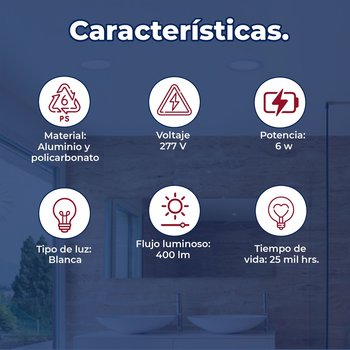 Luminario flat empotrar 5 pulgadas led 6W luz blanco