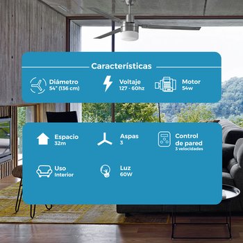 Ventilador De Techo Industrial Torbellino Níquel 54" Con Luz