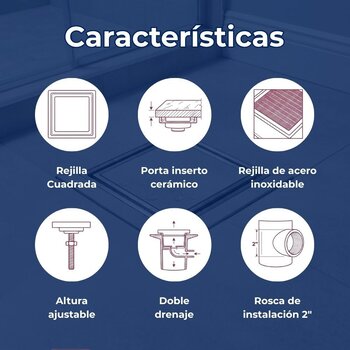 Coladera Una Boca Helvex Desagüe Contorno Cuadrado 24CHLI