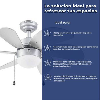 Ventilador de techo tramontana 30 pulgadas plata con luz