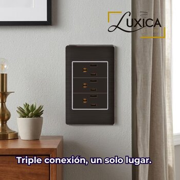 Placa de 3 Contactos Color Negro Luxica