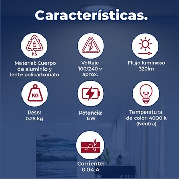 Luminario flat eco 5 pulgadas led 6 watts luz blanca