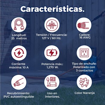 Extensión Eléctrica Uso Rudo Volteck 25 m Calibre 16 Naranja