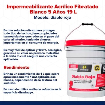 Impermeabilizante Acrílico Fibratado Blanco 5 Años 19 L