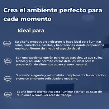 Luminario Flat empotrar 6 pulgadas 12 W luz blanco dinámico