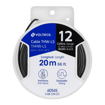 Cable Eléctrico THHW-LS Calibre 12 AWG Negro 20 m