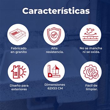 Lavadero Granito Chico 62 x 53 cm Ideal para el Hogar