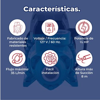 Bomba periférica 0.5 1/2 HP antibloqueo alt max 40 mtrs 127 V