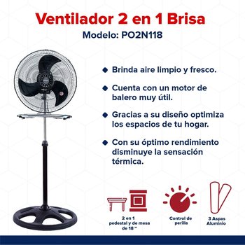Ventilador 2 En 1 Aspas Aluminio 18" Brisa