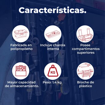 Caja para herramienta Negro de 16" con compartimentos Truper