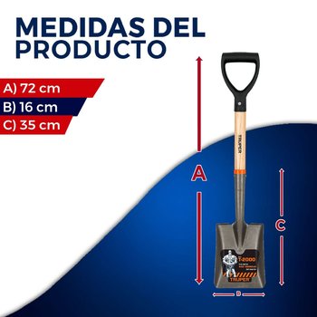 Pala cajuelera cuadrada, puño "D" mango de madera, Truper