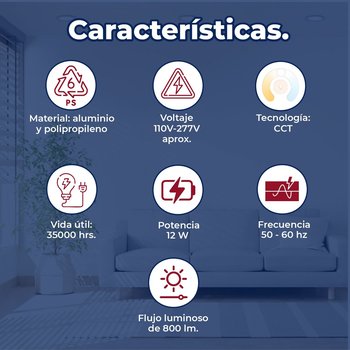 Luminario Flat empotrar 6 pulgadas 12 W luz blanco dinámico