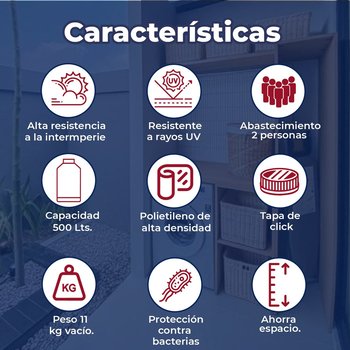 Tinaco vertical beige 500 lts c/herrajes y filtro 0.68x0.68x1.53