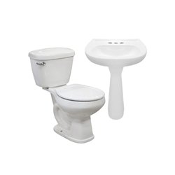 Paquete sanitario agua azul con pedestal color blanco Cato