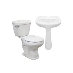 Paquete sanitario agua azul con pedestal color blanco Cato Paquete sanitario agua azul con pedestal color blanco Cato