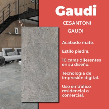 Piso Gaudi Gris Cesantoni 45x90 cm Rectificado