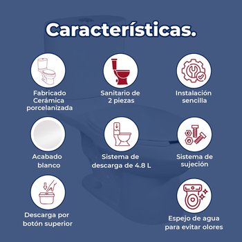 Sanitario Alargado Blanco Helvex Rodano 4.8 Litros por descarga