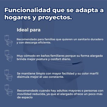 Sanitario WC Alargado Marfil 4.8 L Helvex Rodano 16