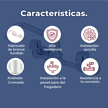 Llave Mezcladora 8" a la Pared Para Fregadero Sin Cubierta Rugo