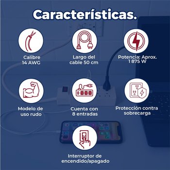 Multicontacto Barra 8 Entradas Volteck Uso Rudo