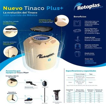 Tinaco Rotoplas Beige 2000 L c/herrajes y Filtro 1.60 X 1.36