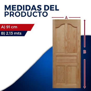 Puerta de Madera Pino Rústico Interior 91 x 213 cm 5 Tableros