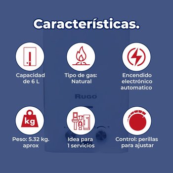Calentador paso 6 L Rugo blanco baja presión Gas Natural