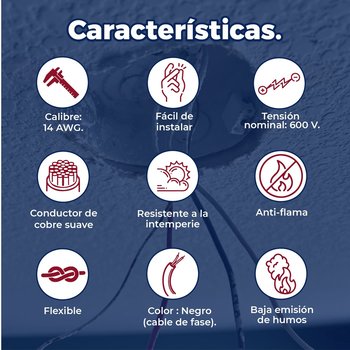Cable Eléctrico Negro Rollo de 100 M Calibre 14 THW-LS