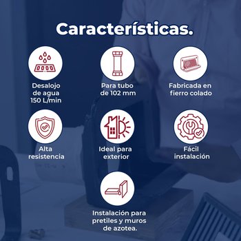 Coladera Pretil para Azotea Tubo 4 pulg de Roscar Helvex 4954