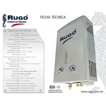 Calentador de Paso Instantáneo Rugo Gas Natural 6 l