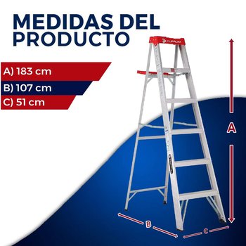 Escalera Tijera Aluminio 1.83 MTS 5 Peldaños 150 KG