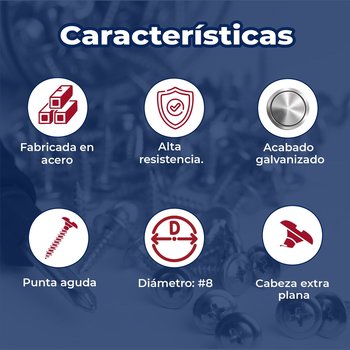 Tornillo Estándar 8 mm x 1 pulg Cabeza Extra Plana