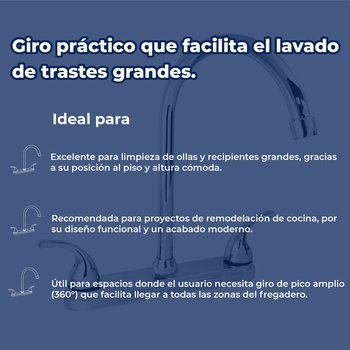 Llave Mezcladora 8" al Piso Para Fregadero Rugo Maneral Géminis