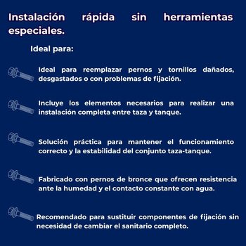Juego de Pernos y Tornillos Para Taza/Tanque Bronce Fluidmaster