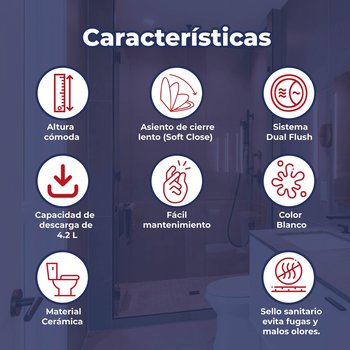 Sanitario WC one pice blanco alargado dual flush 4.2 L Foncer