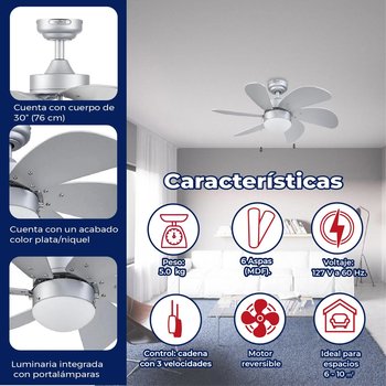 Ventilador de techo tramontana 30 pulgadas plata con luz